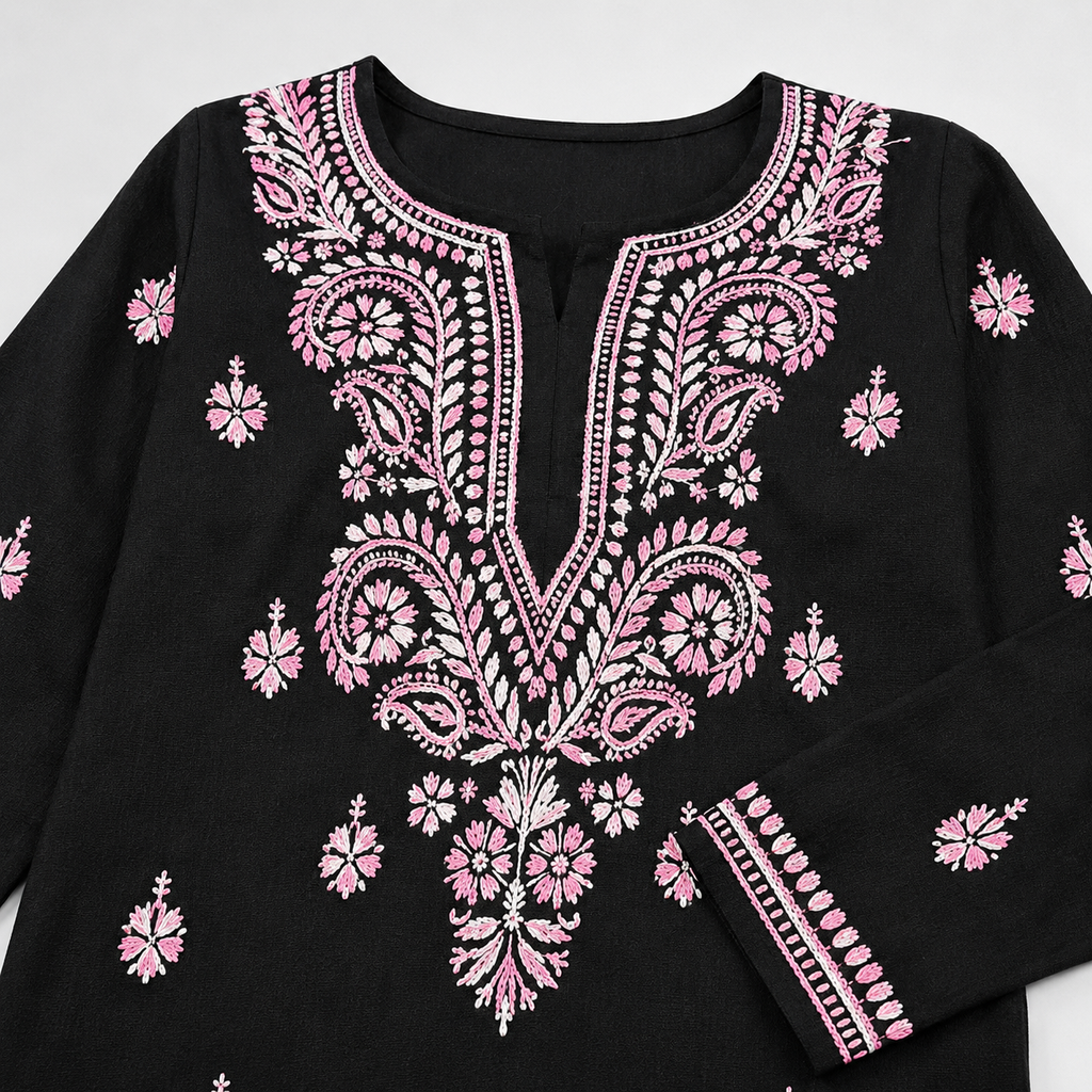 Cotton Two Shade Chikan Embroidered Kurti