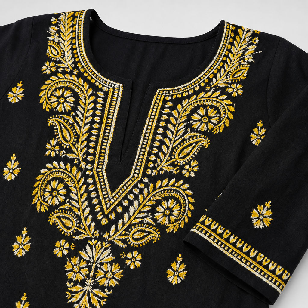 Cotton Two Shade Chikan Embroidered Kurti
