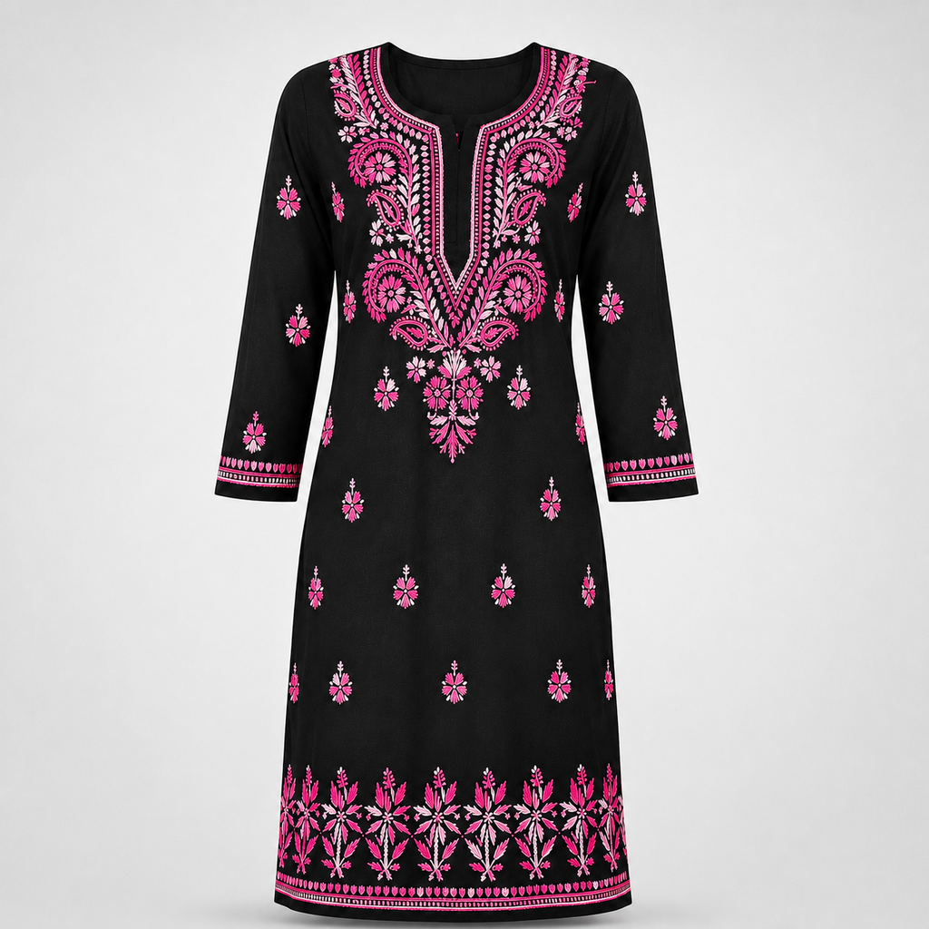 Cotton Two Shade Chikan Embroidered Kurti