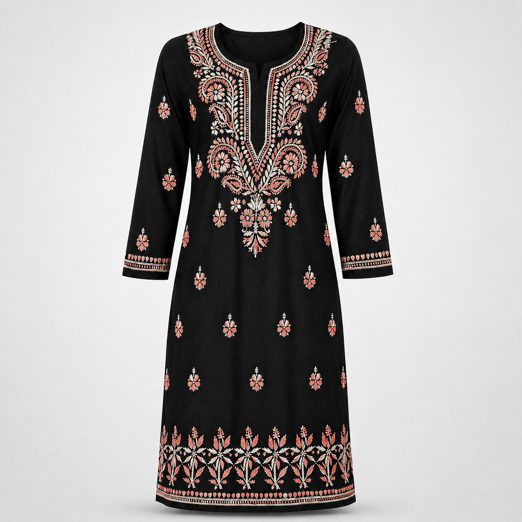 Cotton Two Shade Chikan Embroidered Kurti
