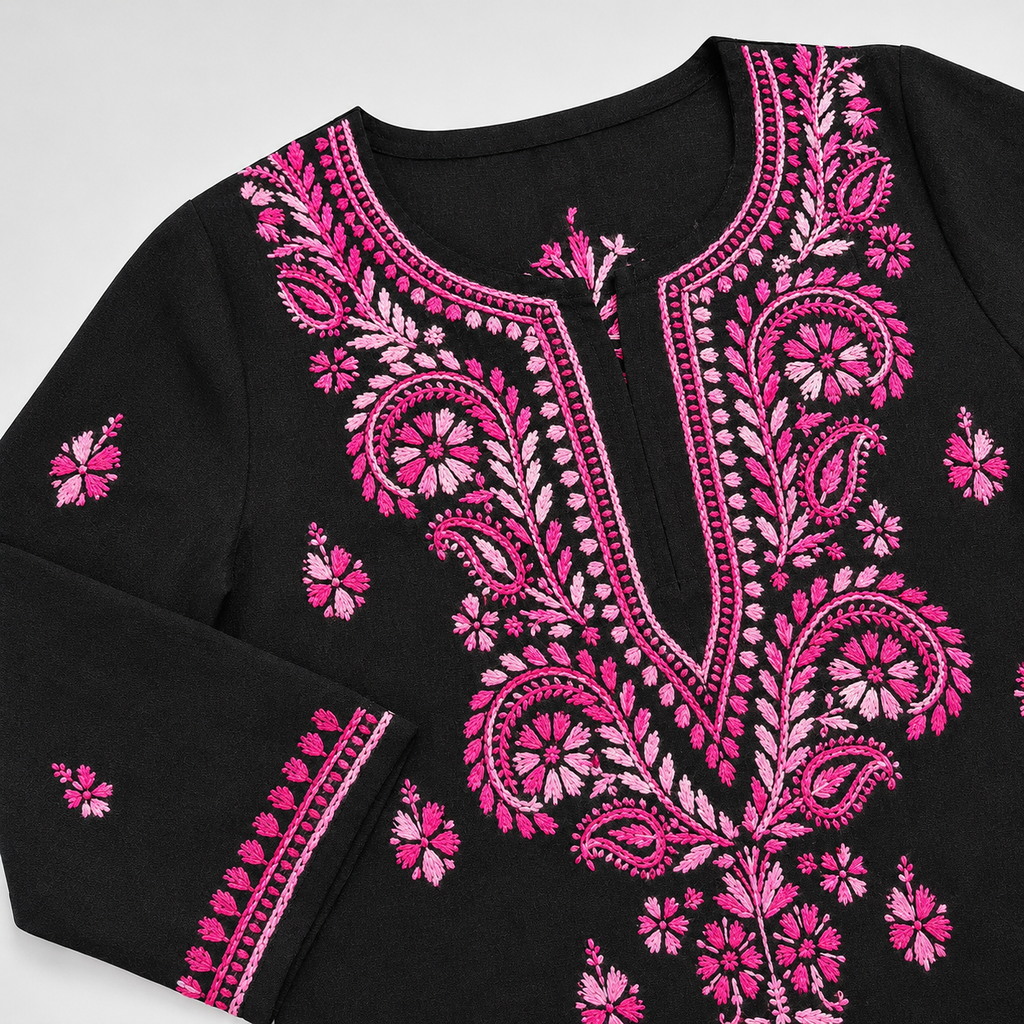 Cotton Two Shade Chikan Embroidered Kurti