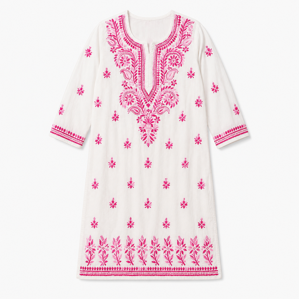 Mal Cotton Chikan Embroidered Kurti