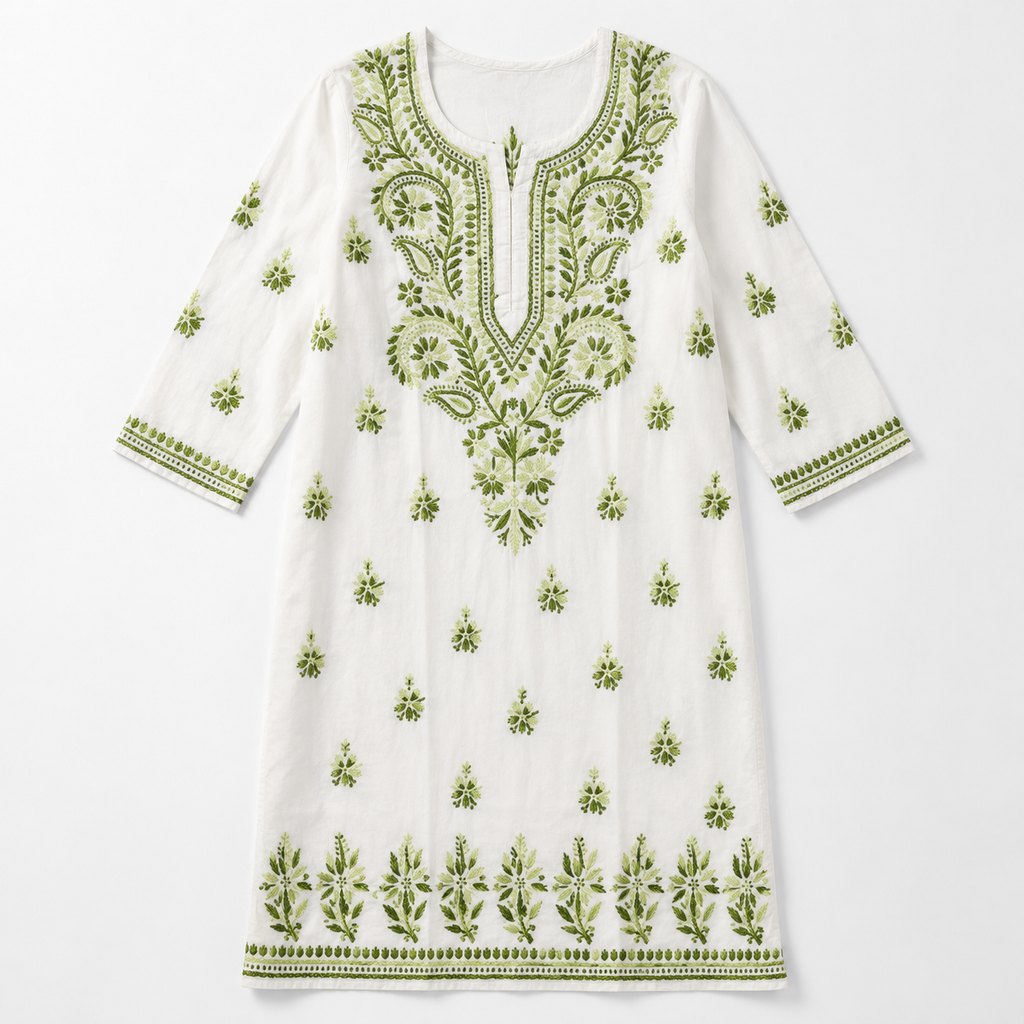 Mal Cotton Chikan Embroidered Kurti