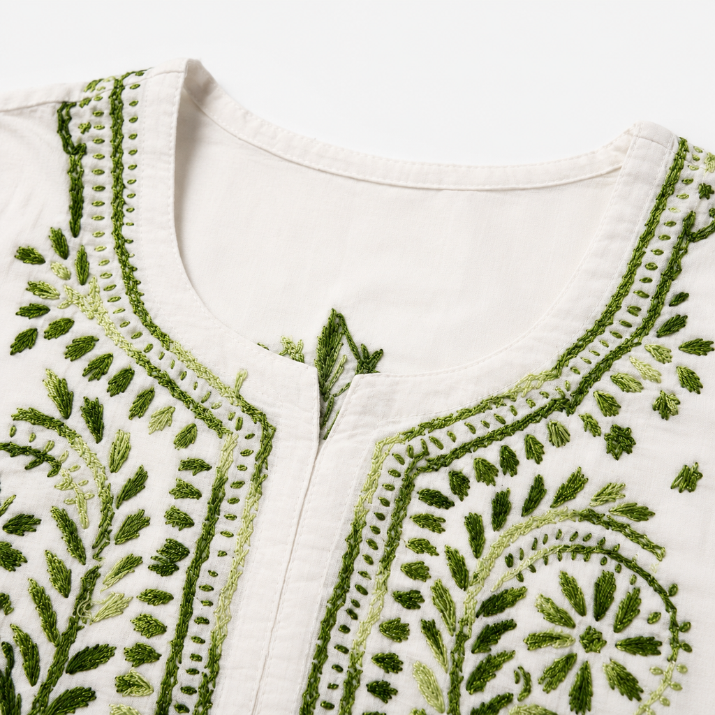 Mal Cotton Chikan Embroidered Kurti