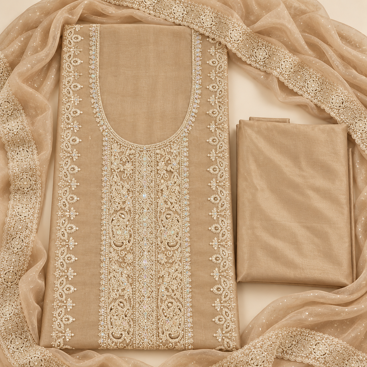Heavy Embroidered Organza Suit with Santoon inner and bottom