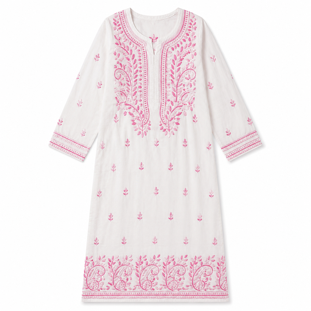 Mal Cotton Chikan Embroidered Kurti