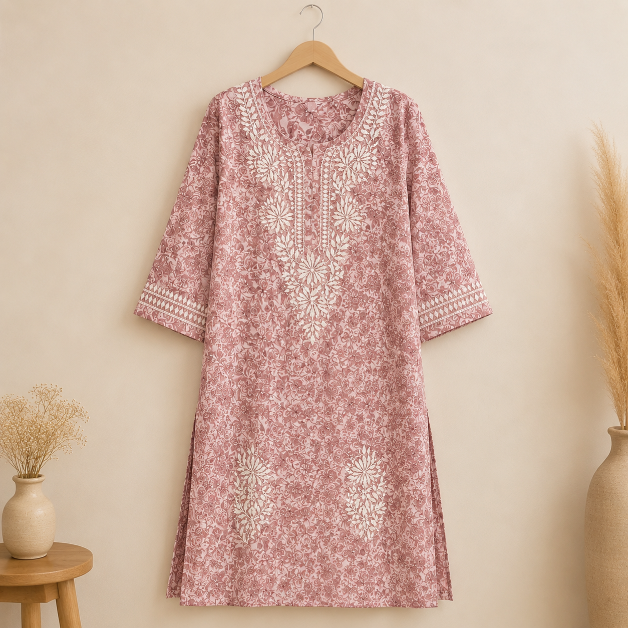 Mal Cotton Digital Print Chikankari Long Kurti