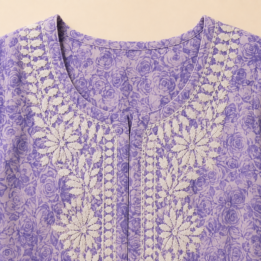 Mal Cotton Digital Print Chikankari Long Kurti