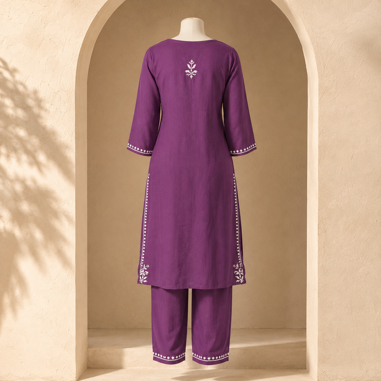 Heavy Rayon Long Chikan Palazzo Kurti Set