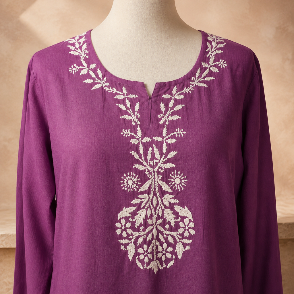 Heavy Rayon Long Chikan Palazzo Kurti Set
