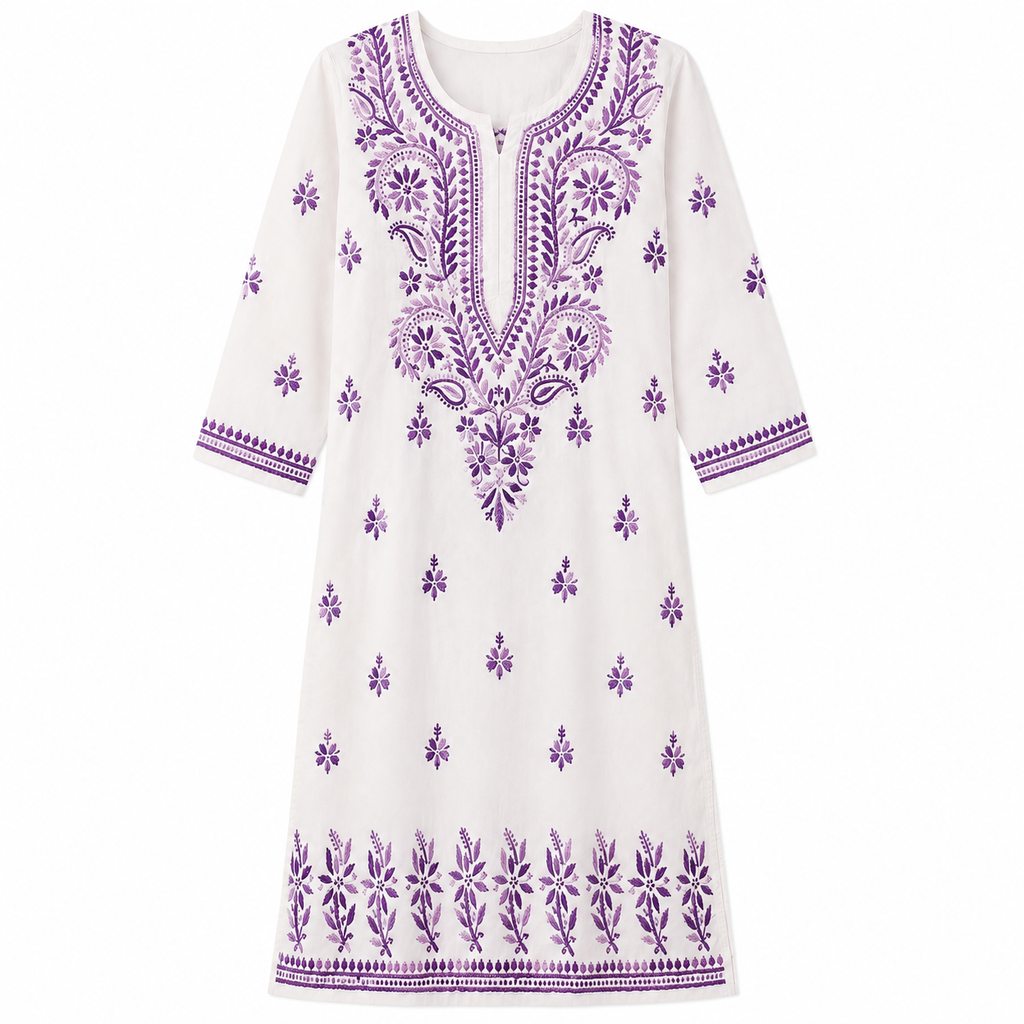 Mal Cotton Chikan Embroidered Kurti