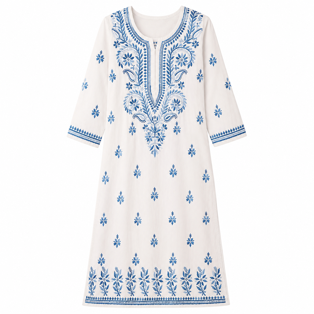 Mal Cotton Chikan Embroidered Kurti