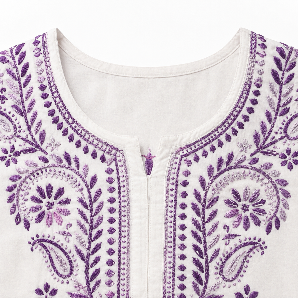 Mal Cotton Chikan Embroidered Kurti