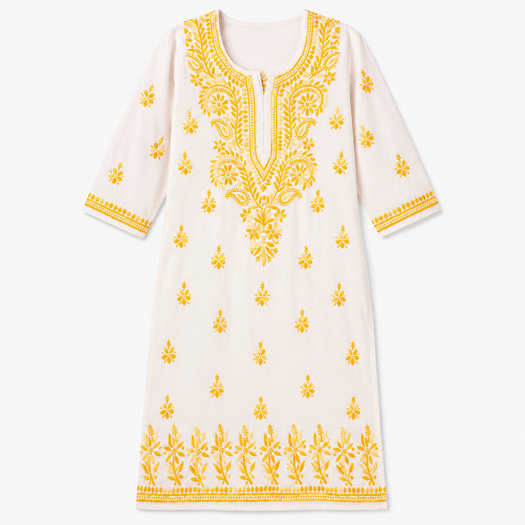Mal Cotton Chikan Embroidered Kurti