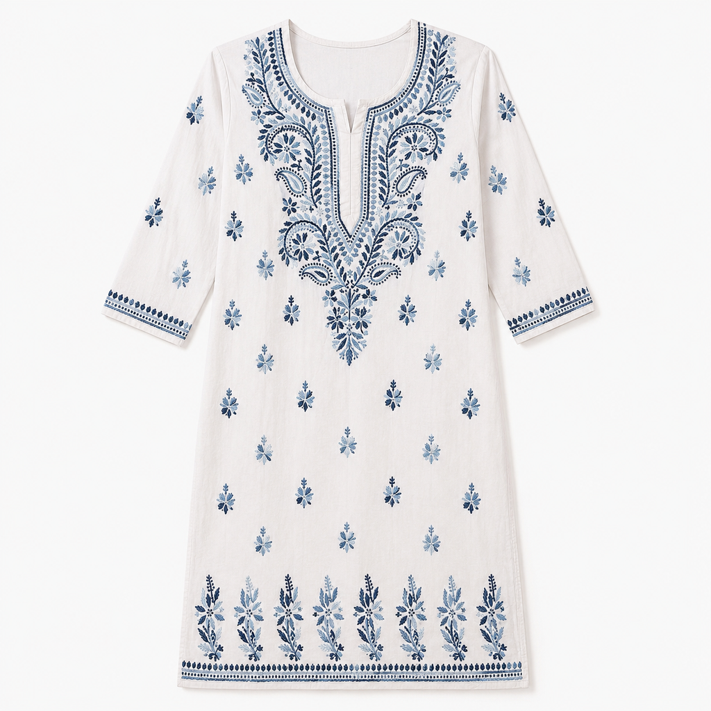 Mal Cotton Chikan Embroidered Kurti