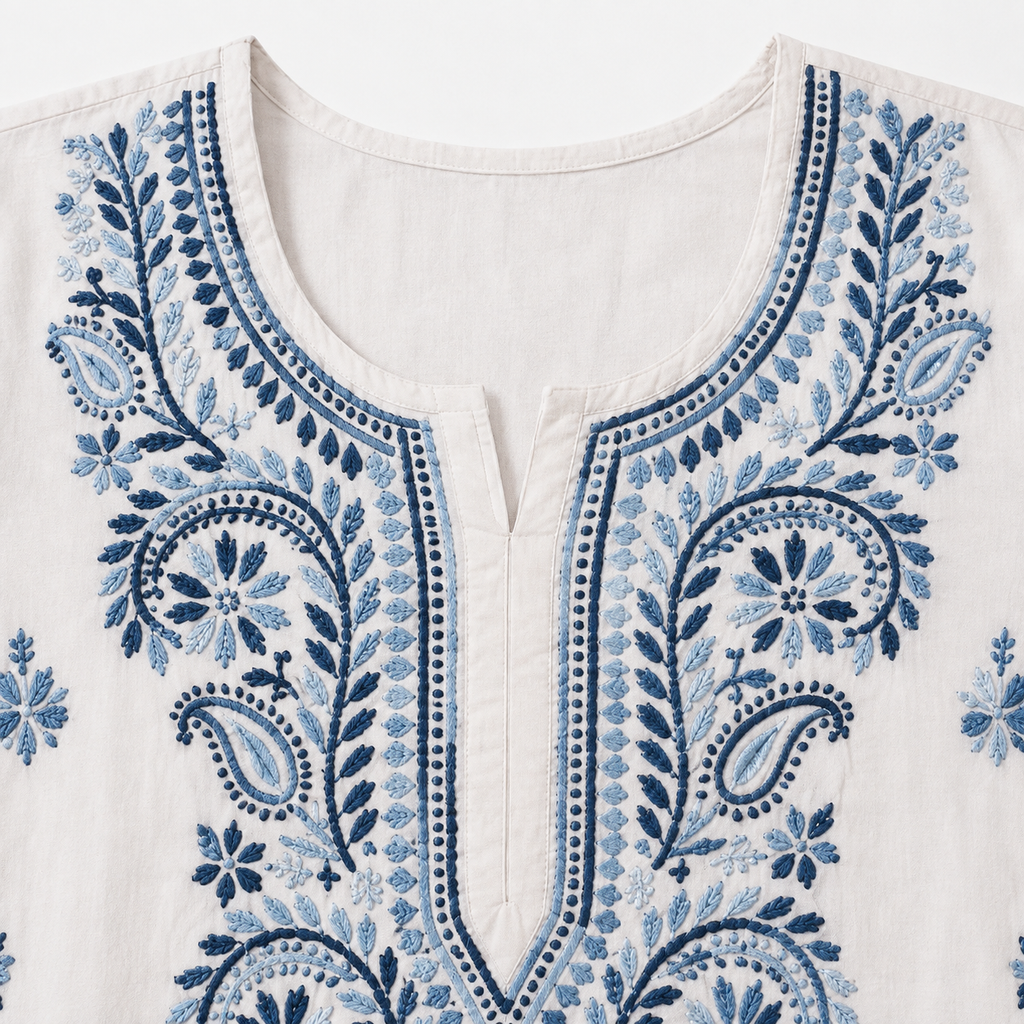 Mal Cotton Chikan Embroidered Kurti
