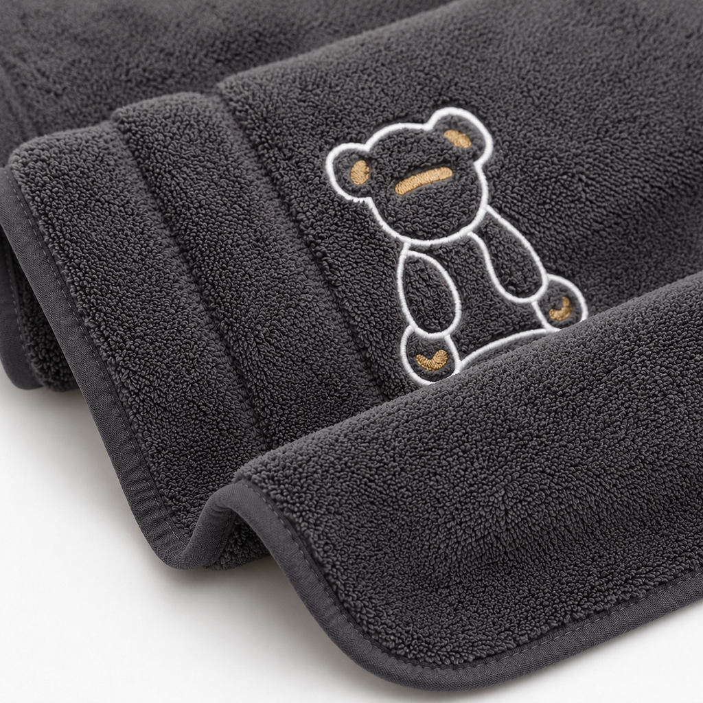 Kids’ Soft Terry Bath Towel with Embroidered Teddy Bear Design | Multiple Colour Options