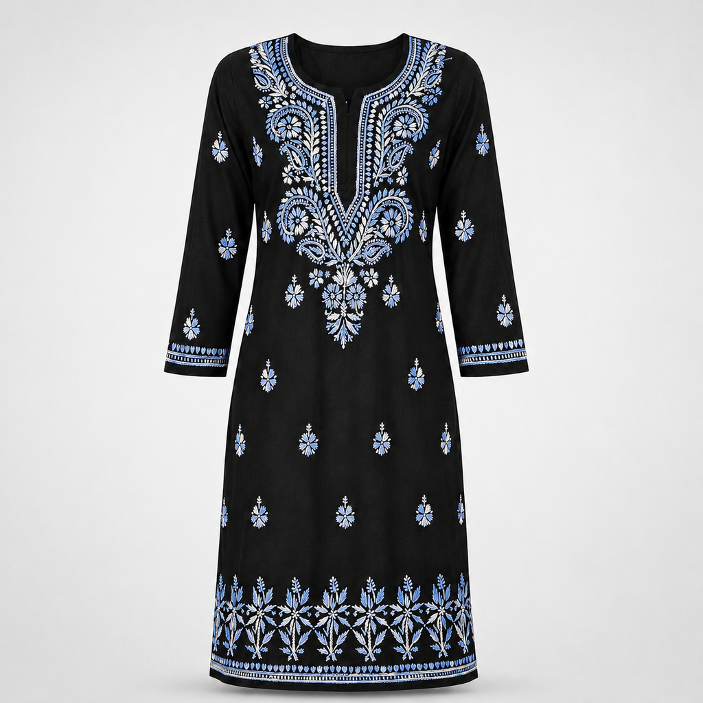 Cotton Two Shade Chikan Embroidered Kurti