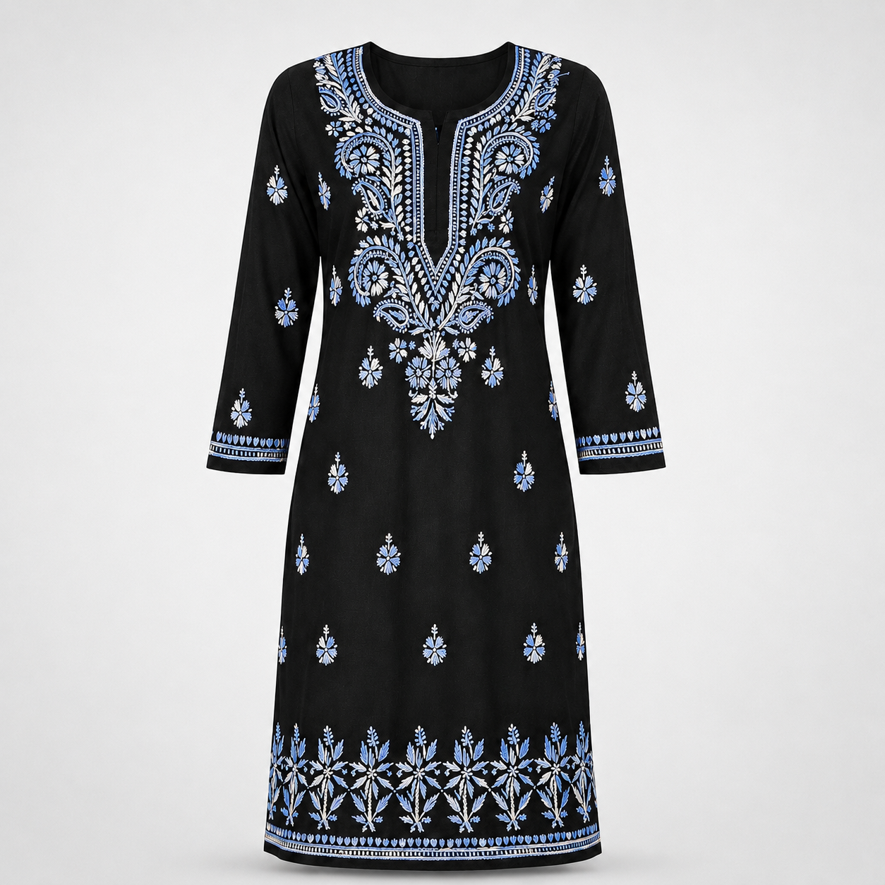 Cotton Two Shade Chikan Embroidered Kurti