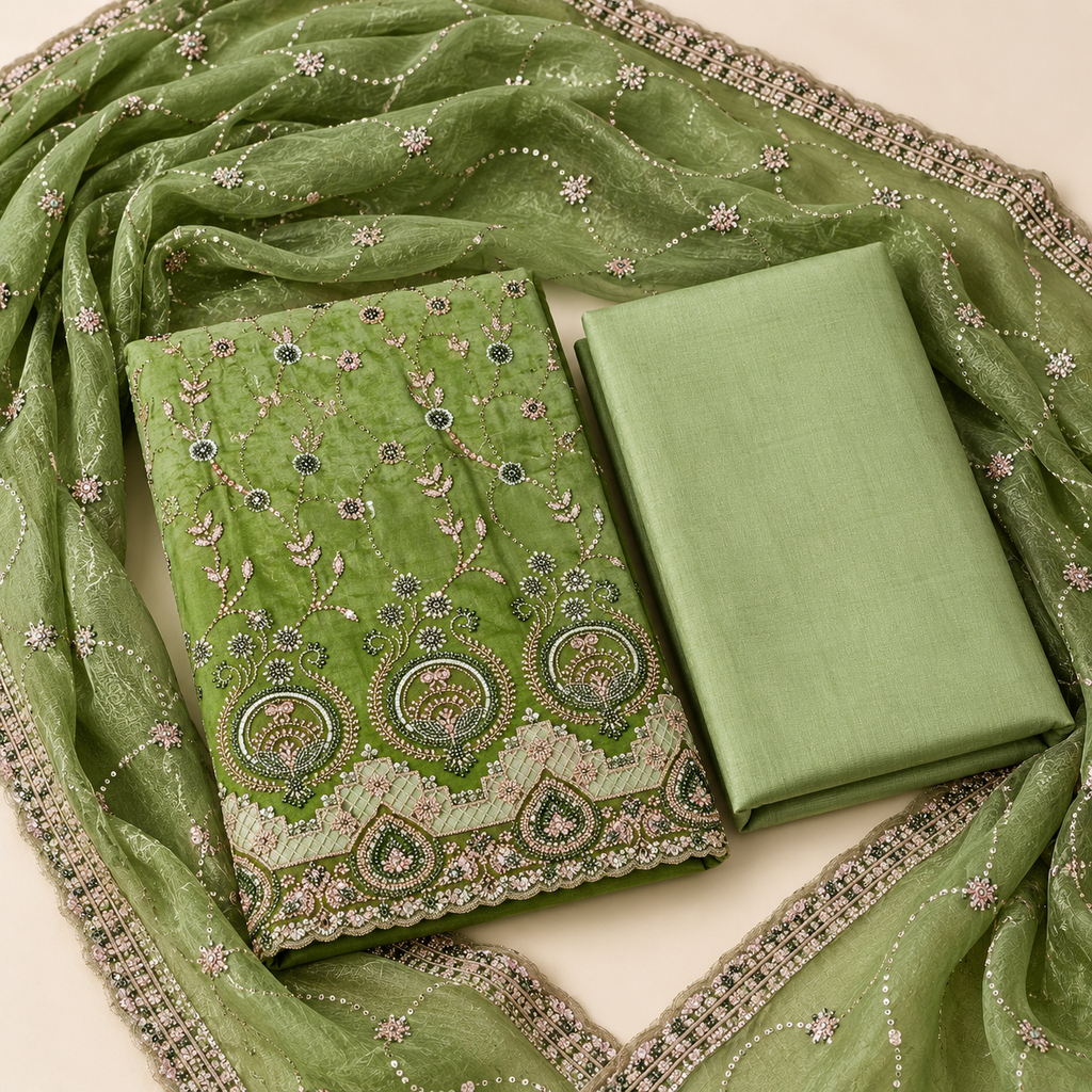Heavy Embroidered  Double Shaded Jimmy Choo Fabric