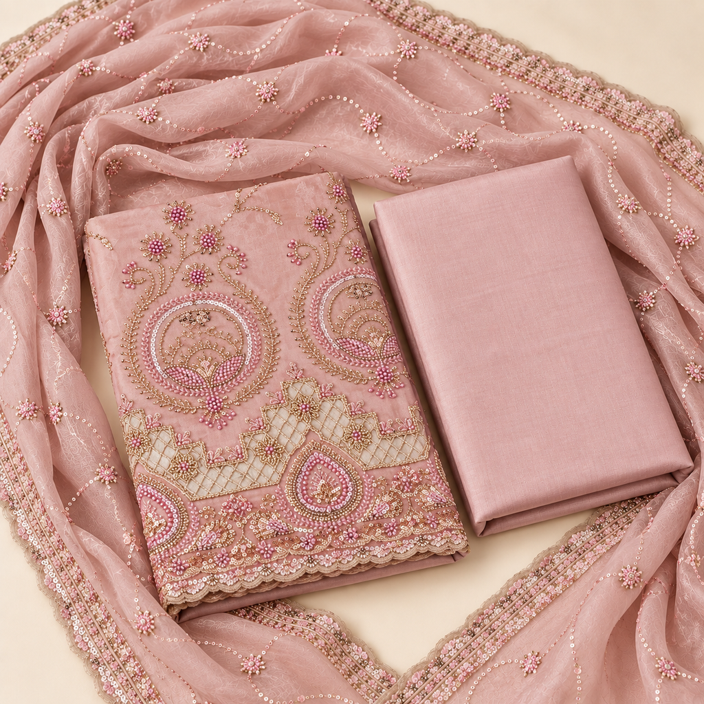 Heavy Embroidered  Double Shaded Jimmy Choo Fabric
