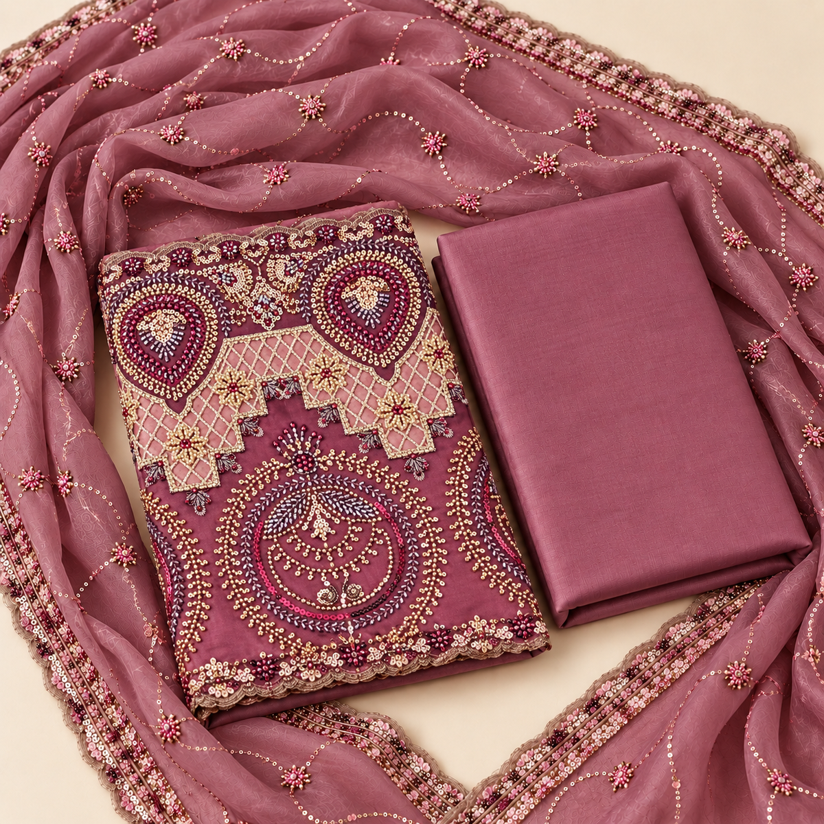 Heavy Embroidered  Double Shaded Jimmy Choo Fabric