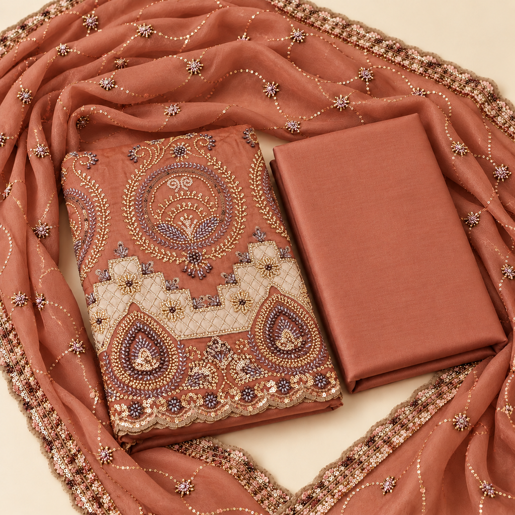 Heavy Embroidered  Double Shaded Jimmy Choo Fabric
