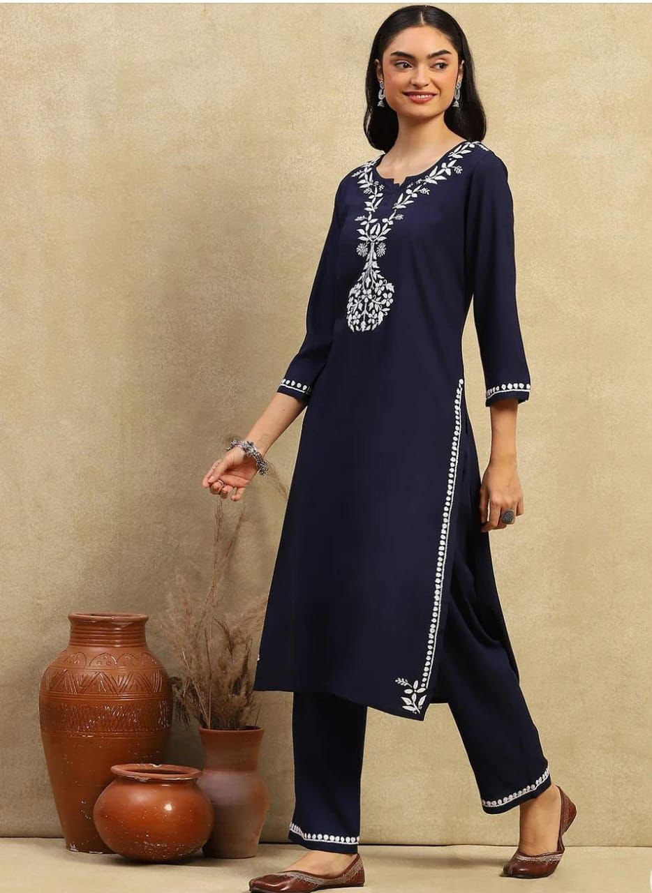 Heavy Rayon Chikan Kurta Set