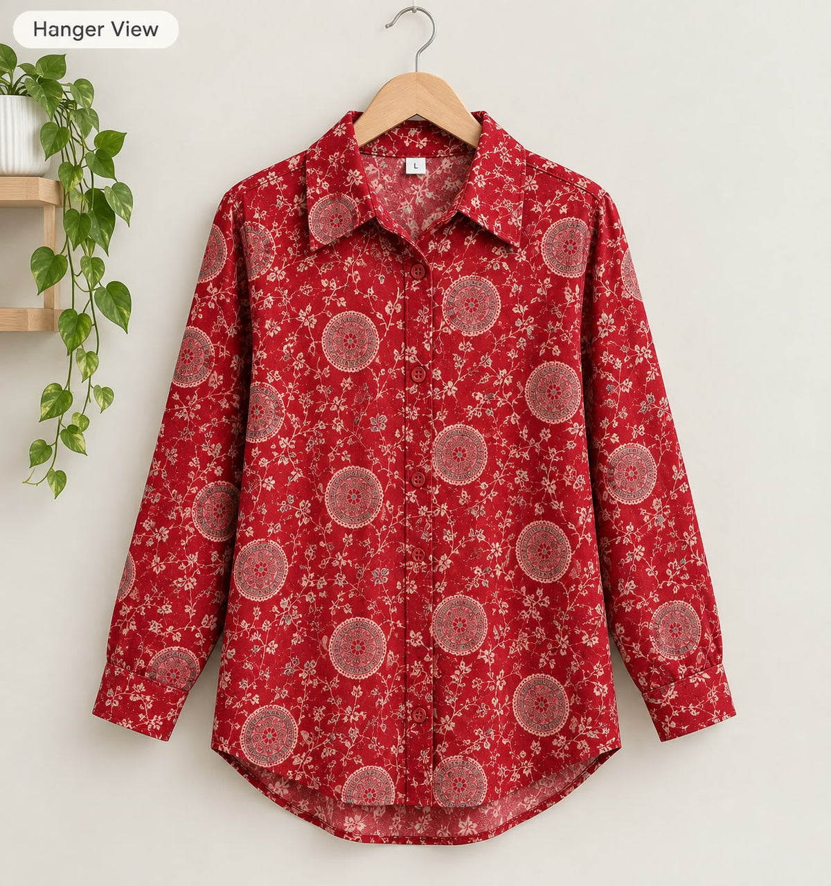 Rosy Charm Pure Muslin Long Shirt for Girls | Dark Pinkish Red Printed Casual Wear
