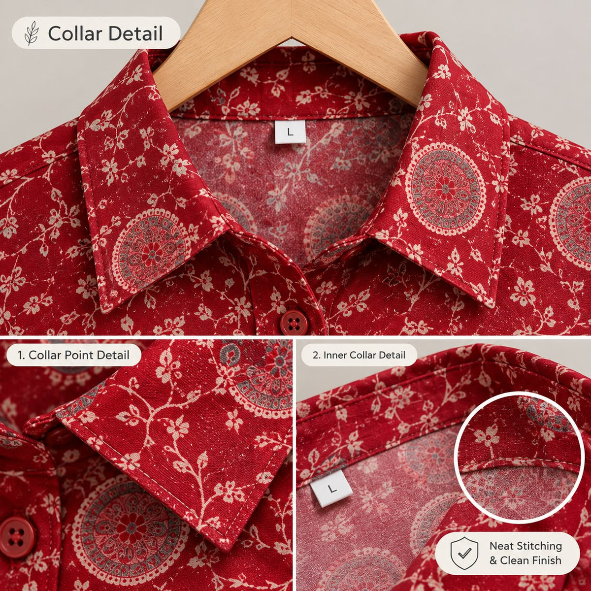 Rosy Charm Pure Muslin Long Shirt for Girls | Dark Pinkish Red Printed Casual Wear