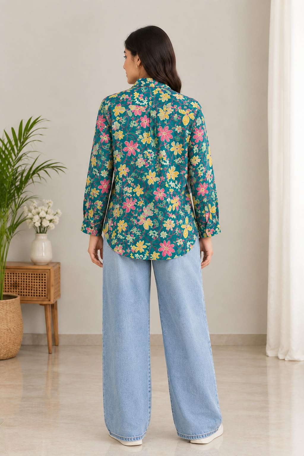 Bloom & Breeze Pure Muslin Long Shirt for Girls Elegant Floral Everyday Wear