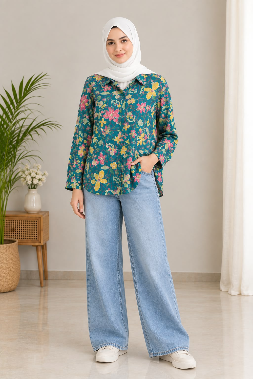 Bloom & Breeze Pure Muslin Long Shirt for Girls Elegant Floral Everyday Wear