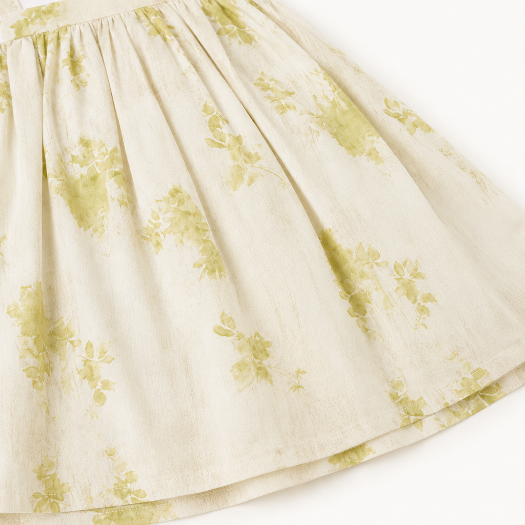 Girls’ Cream Floral Pinafore-Style Dress with White Short-Sleeve Top and Flower Appliqué