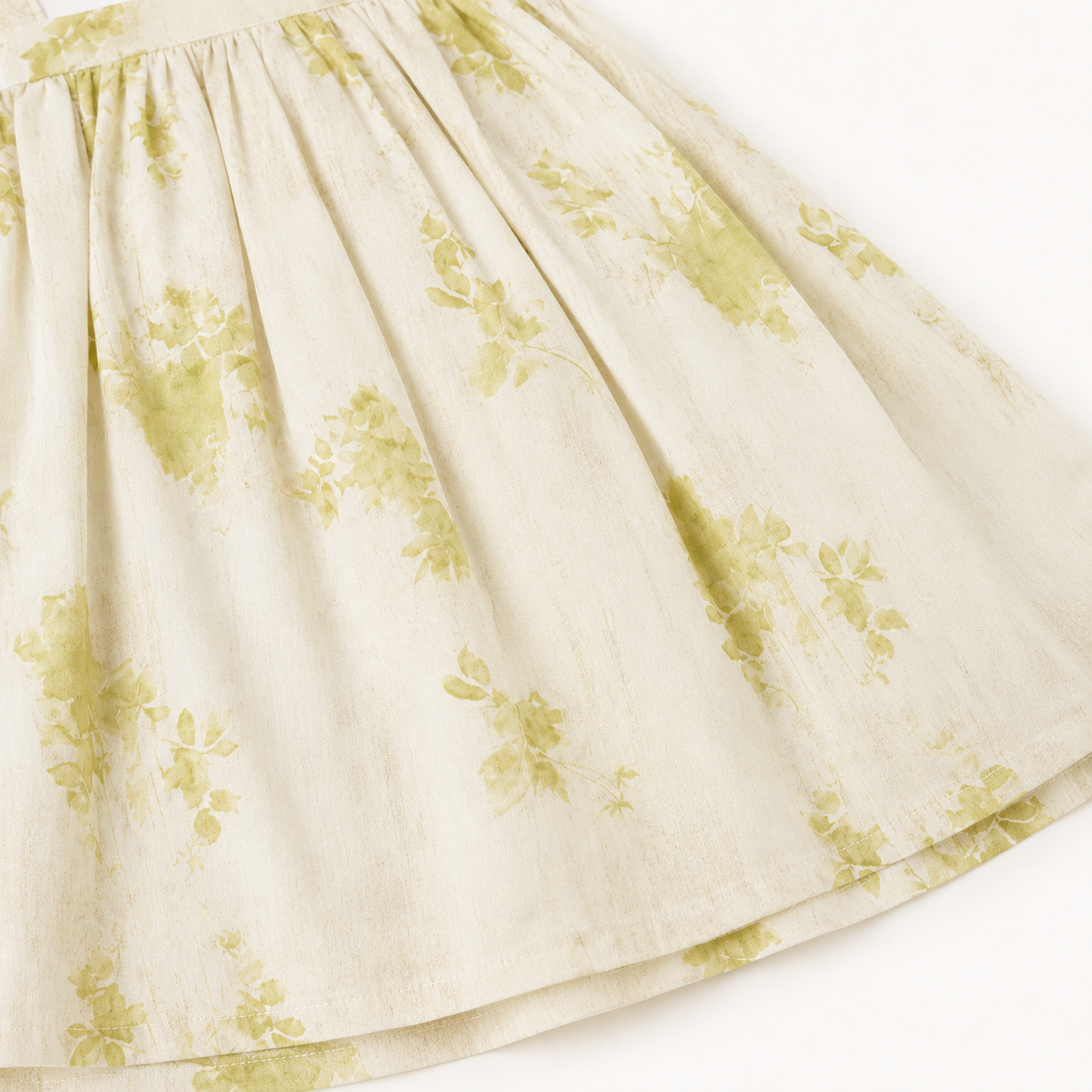 Girls’ Cream Floral Pinafore-Style Dress with White Short-Sleeve Top and Flower Appliqué