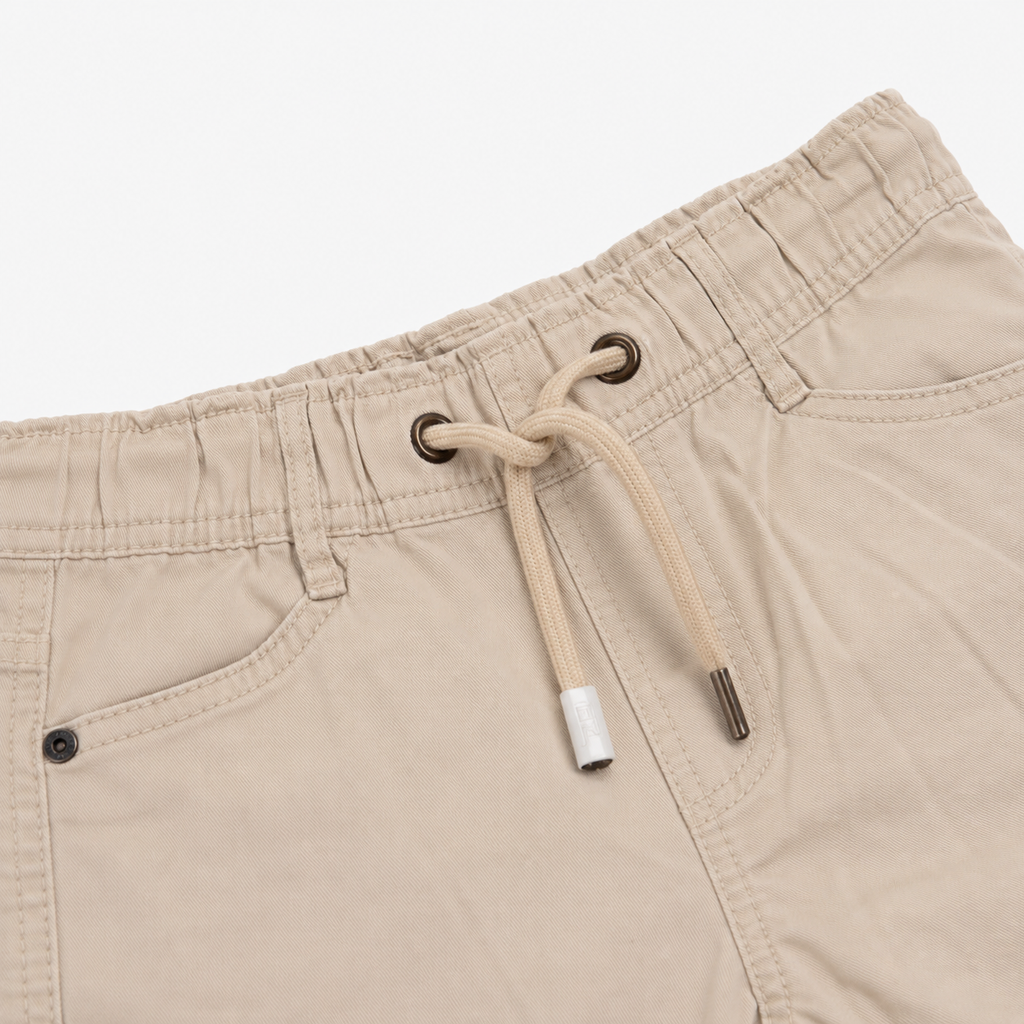 Boys’ Beige Utility Cargo Pants with Drawstring Waist and Multi-Pocket Design