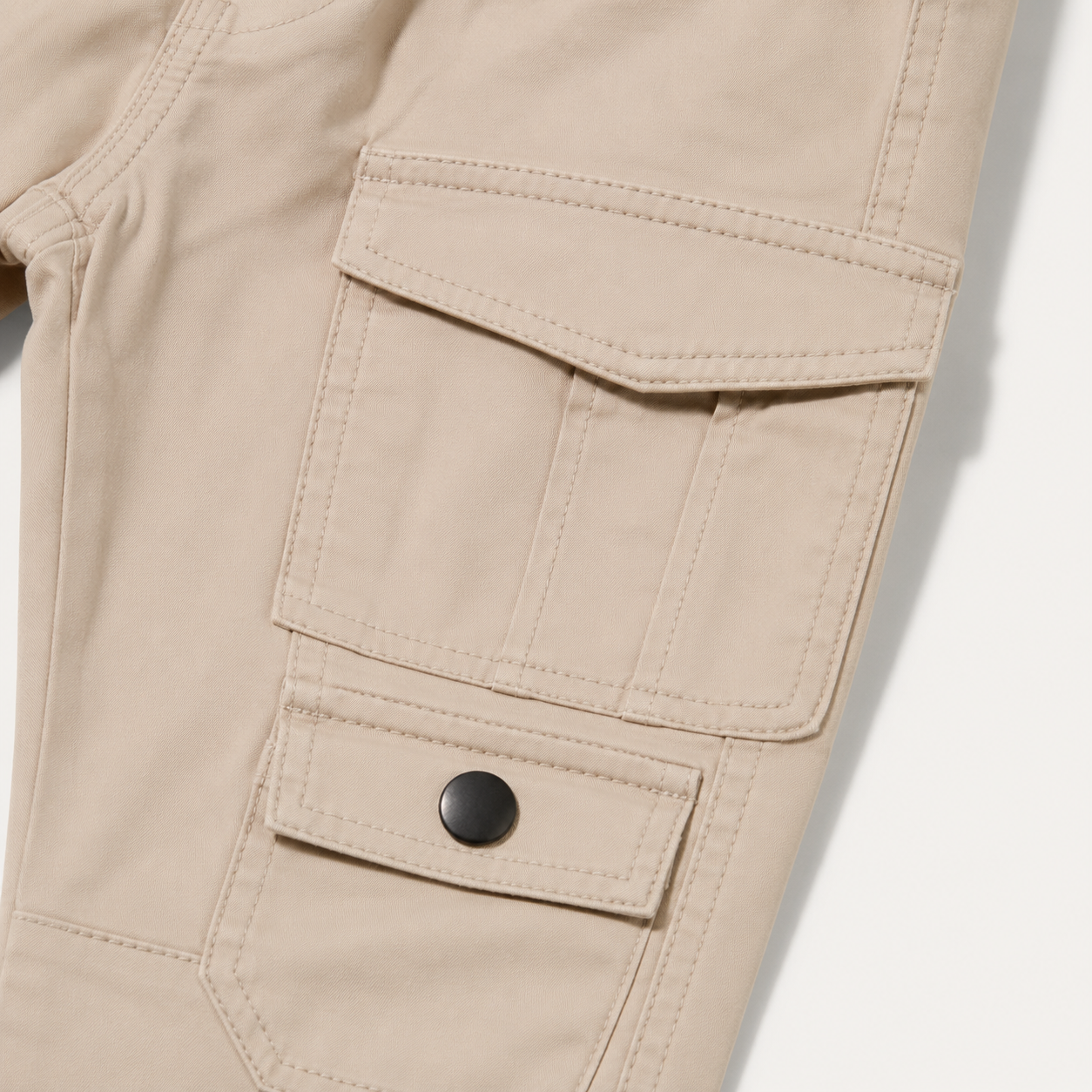 Boys’ Beige Utility Cargo Pants with Drawstring Waist and Multi-Pocket Design