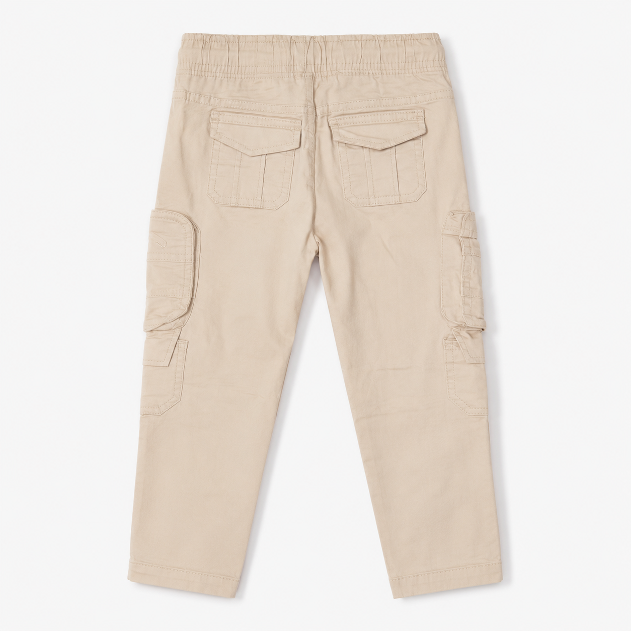 Boys’ Beige Utility Cargo Pants with Drawstring Waist and Multi-Pocket Design
