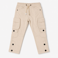 Boys’ Beige Utility Cargo Pants with Drawstring Waist and Multi-Pocket Design
