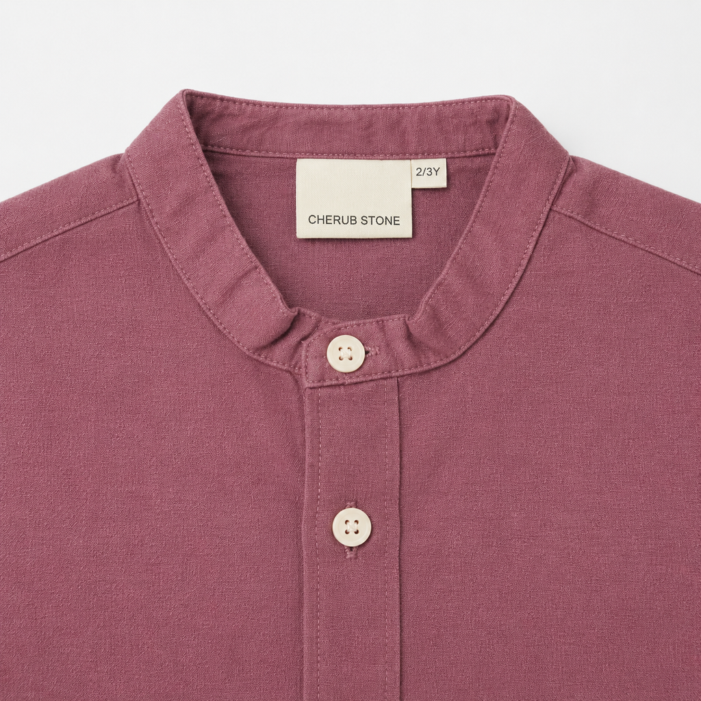 Boys’ Dusty Rose Full-Sleeve Mandarin Collar Shirt with Button-Down Front
