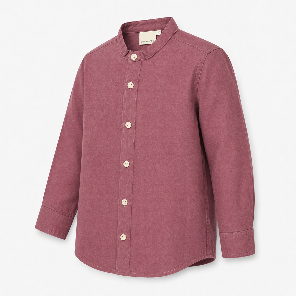 Boys’ Dusty Rose Full-Sleeve Mandarin Collar Shirt with Button-Down Front