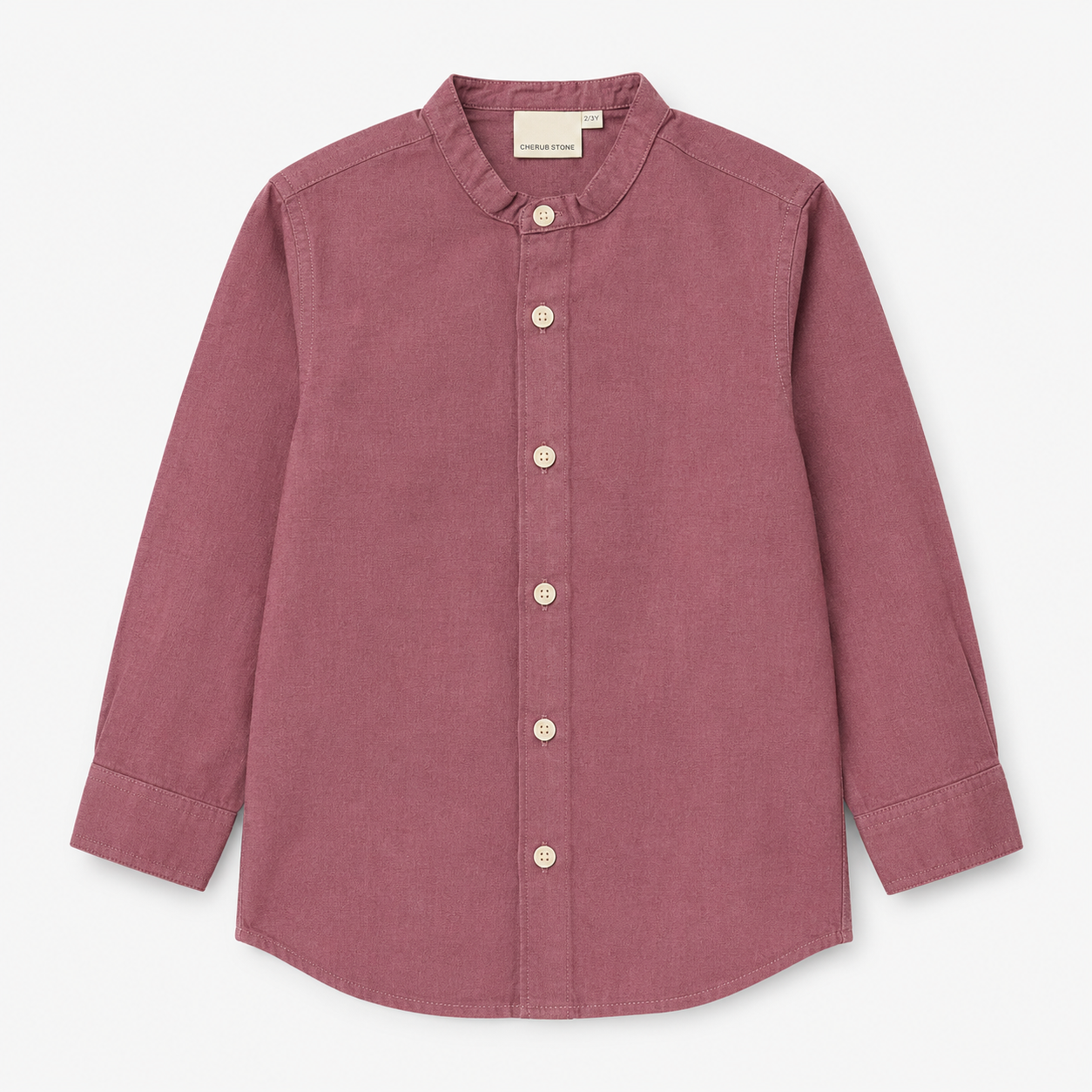 Boys’ Dusty Rose Full-Sleeve Mandarin Collar Shirt with Button-Down Front