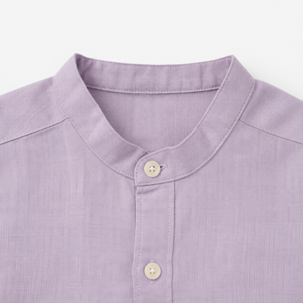 Boys’ Lavender Full-Sleeve Mandarin Collar Shirt with Button-Down Front