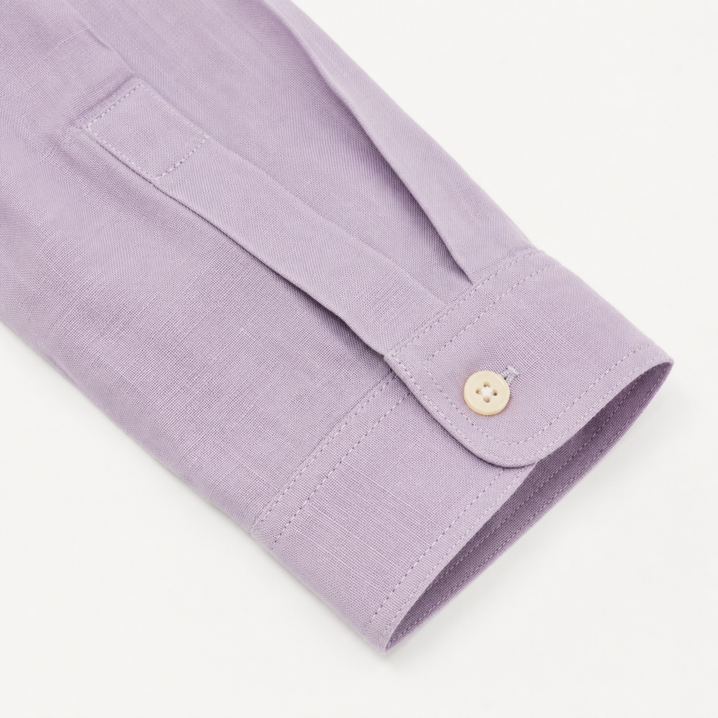 Boys’ Lavender Full-Sleeve Mandarin Collar Shirt with Button-Down Front
