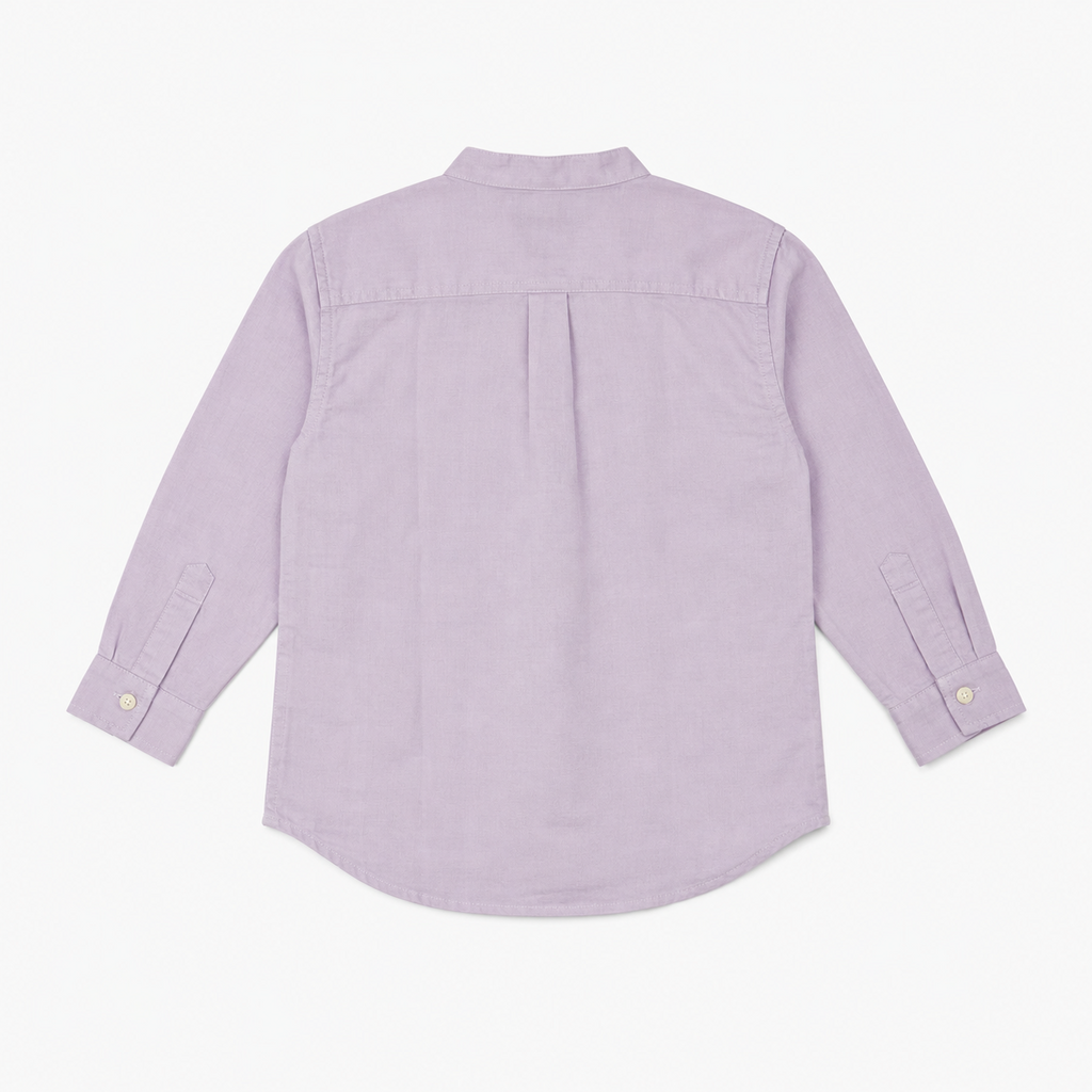 Boys’ Lavender Full-Sleeve Mandarin Collar Shirt with Button-Down Front