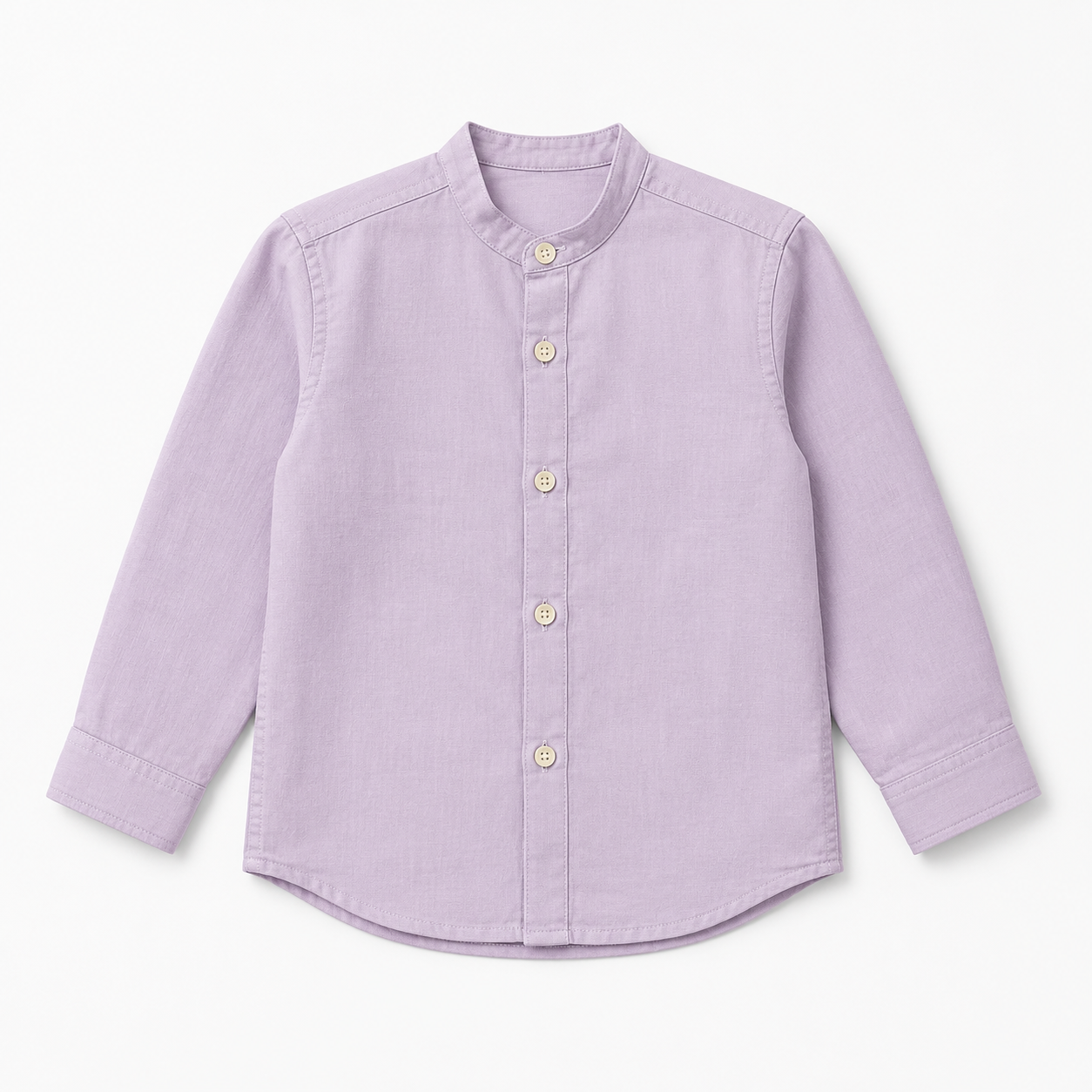 Boys’ Lavender Full-Sleeve Mandarin Collar Shirt with Button-Down Front