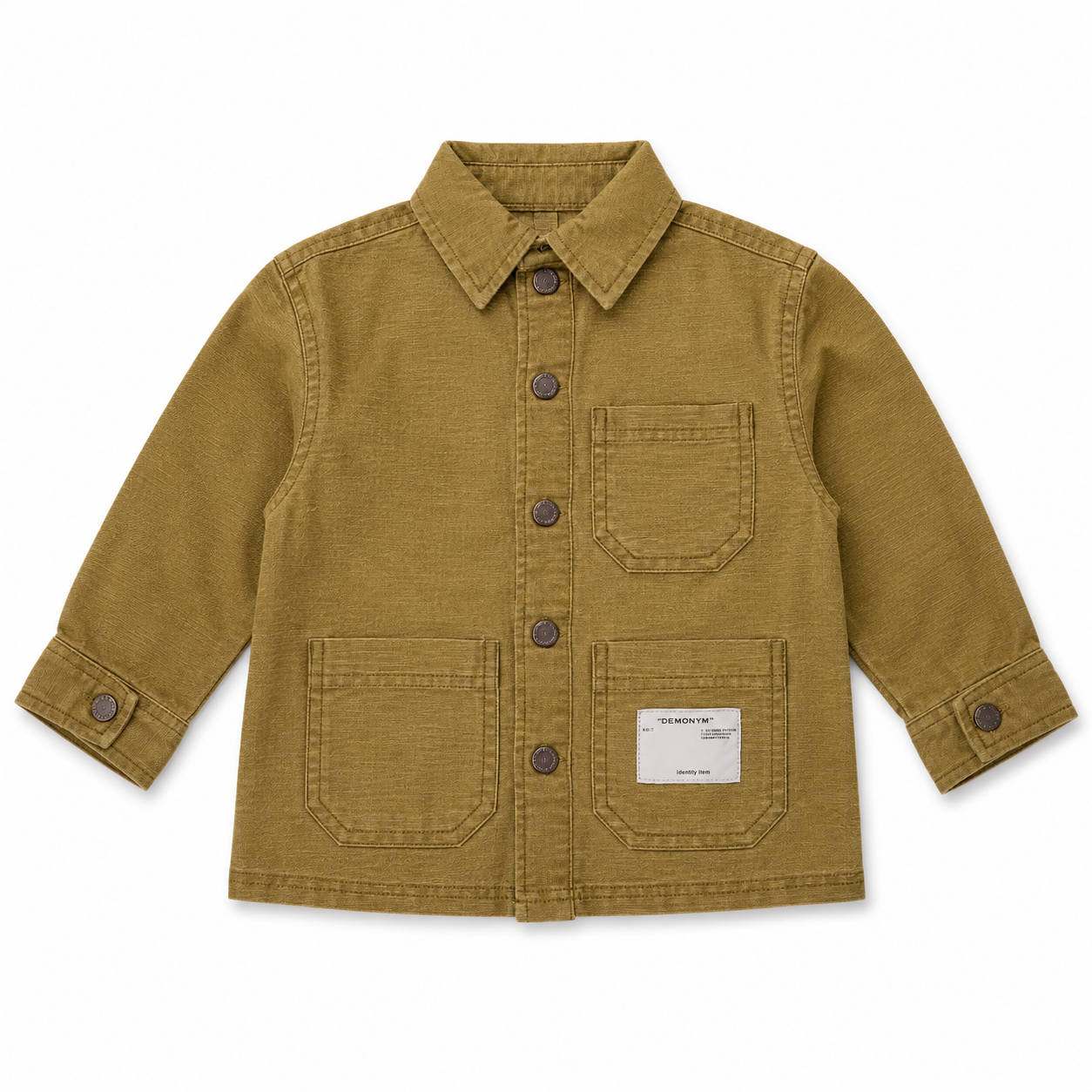 Boys’ Olive Brown Full-Sleeve Utility Shirt with Triple Patch Pockets