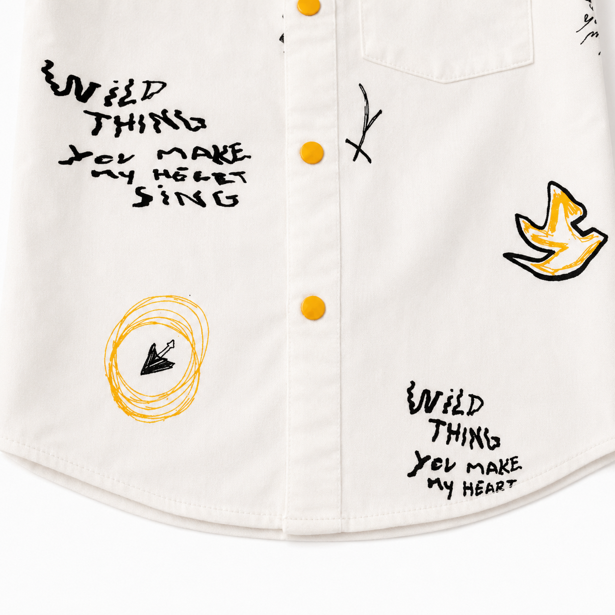 Boys’ White Short-Sleeve Shirt "Short Loose Fit" with Multicolour Graffiti Print and Yellow Buttons