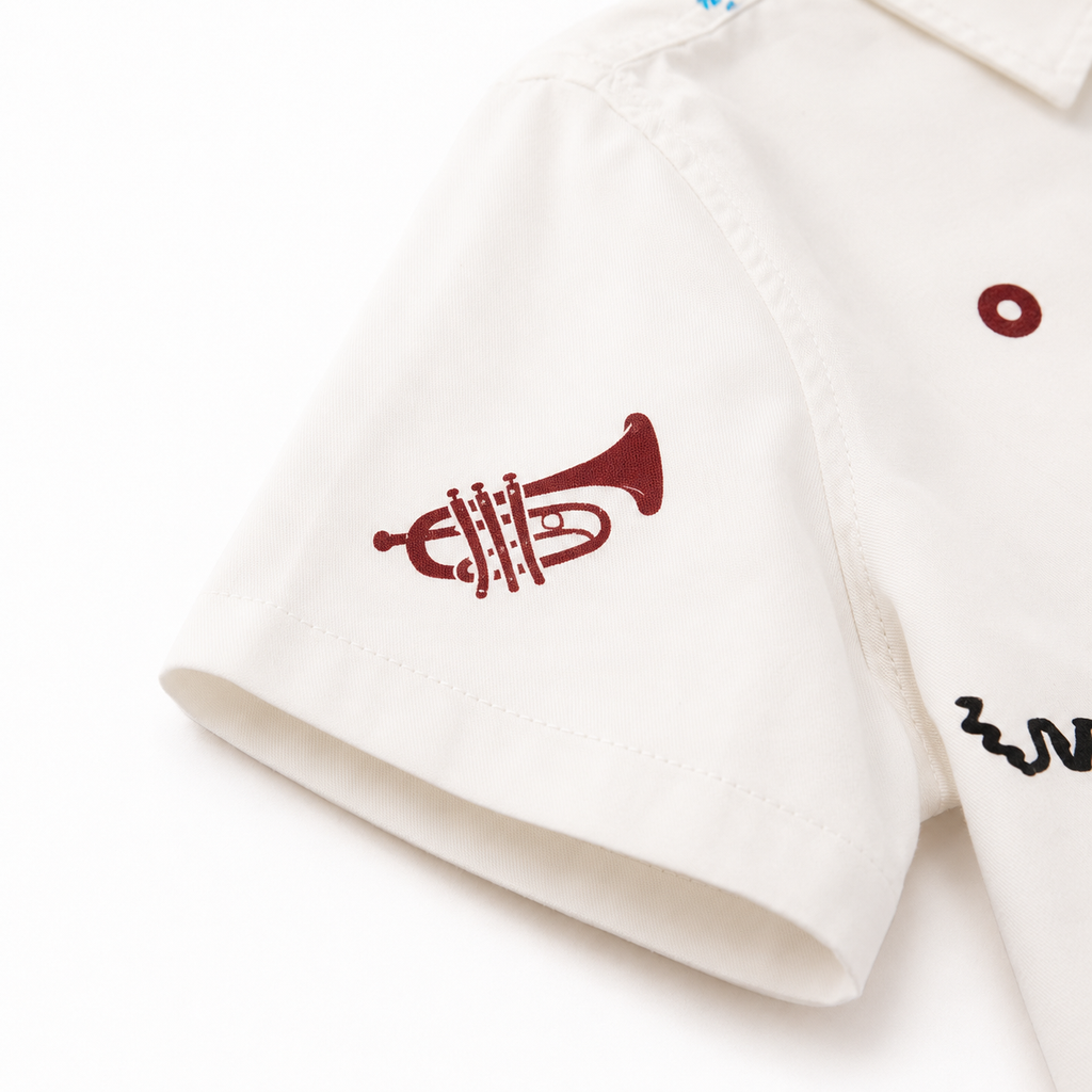 Boys’ White Short-Sleeve Shirt "Short Loose Fit" with Multicolour Graffiti Print and Yellow Buttons