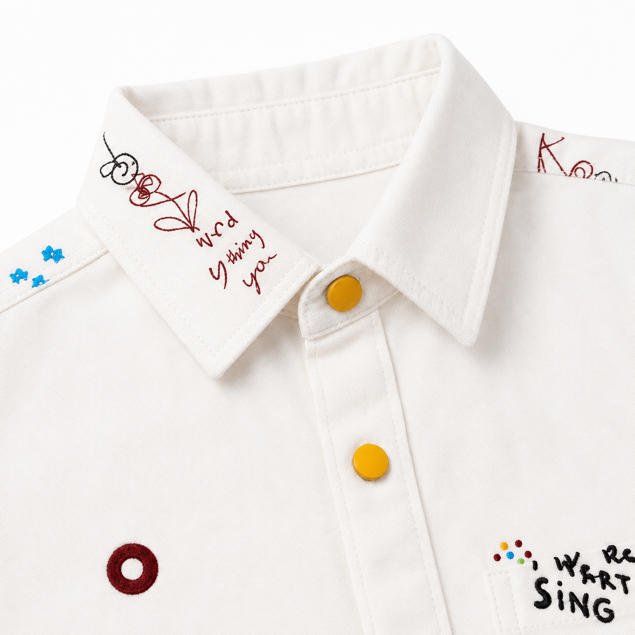 Boys’ White Short-Sleeve Shirt "Short Loose Fit" with Multicolour Graffiti Print and Yellow Buttons