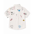 Boys’ White Short-Sleeve Shirt "Short Loose Fit" with Multicolour Graffiti Print and Yellow Buttons